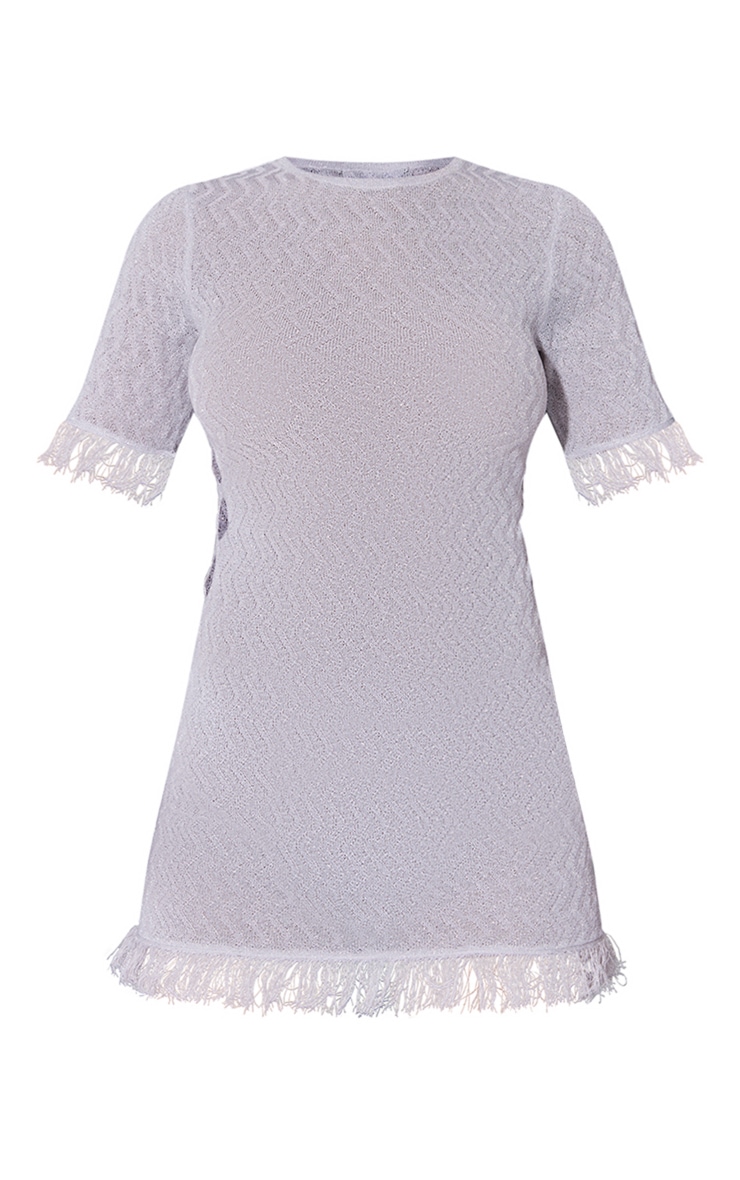 Silver Sheer Knit Raw Edge Mini Dress image 5