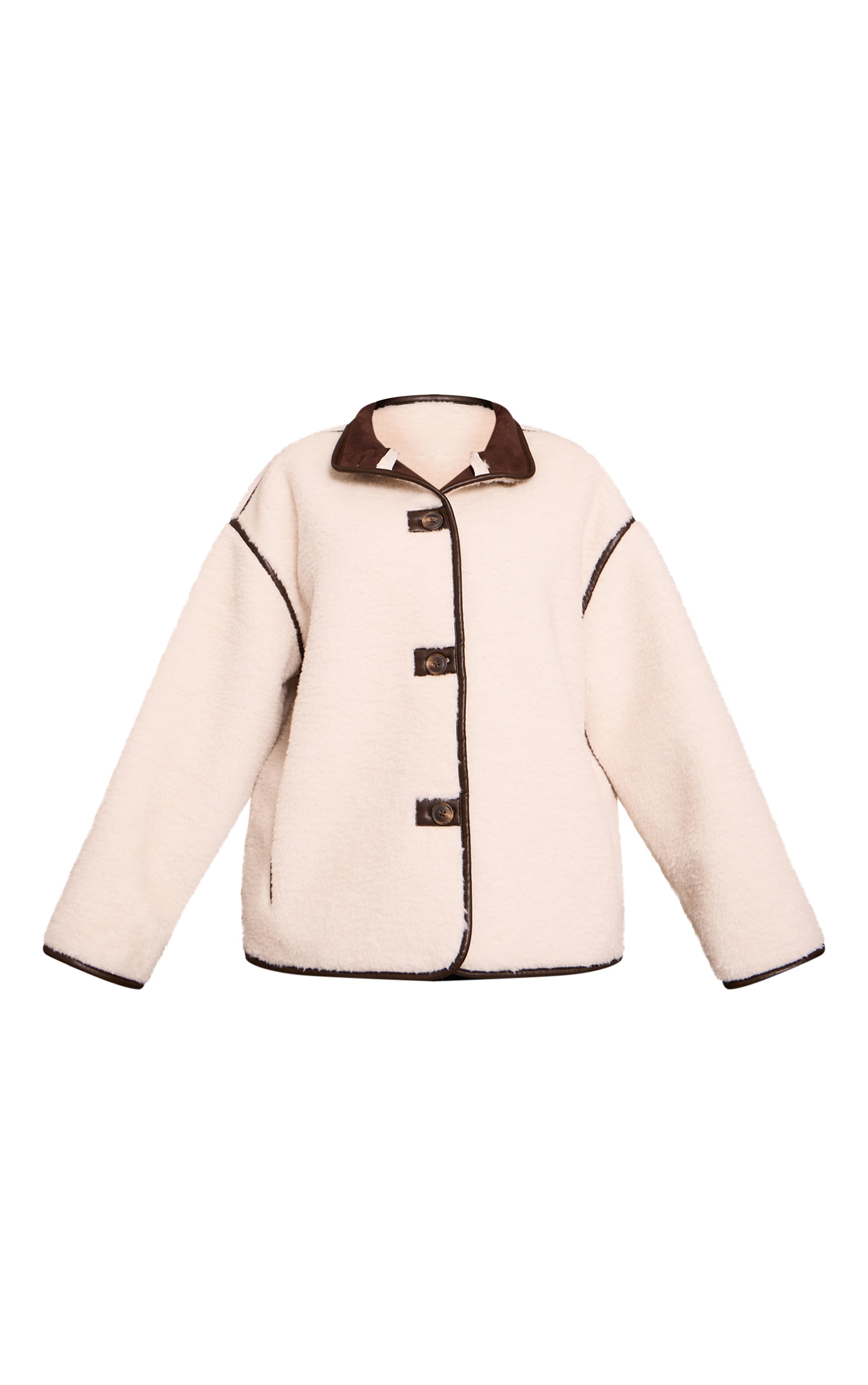Plus Cream Borg Faux Leather Contrast Coat image 5