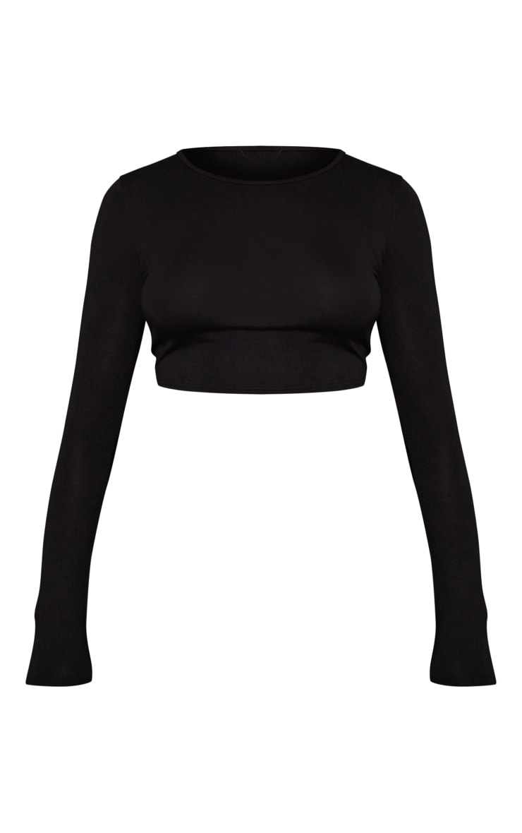 Black Jersey Scoop Neck Long Sleeve Top image 5