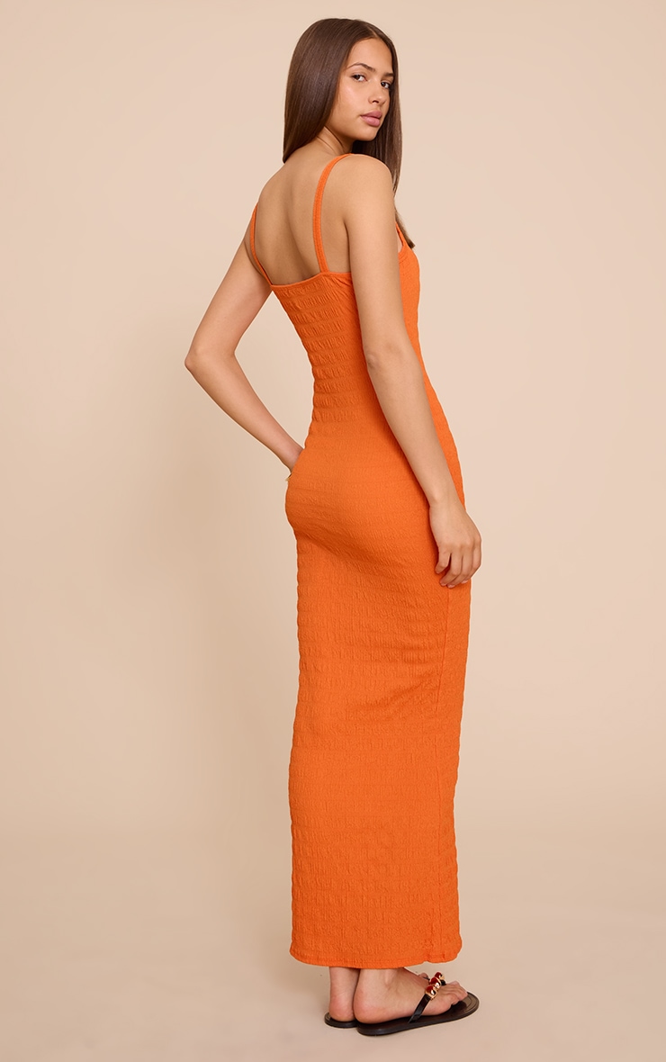 Orange Textured Scoop Neck Sleeveless Maxi Dress image 2