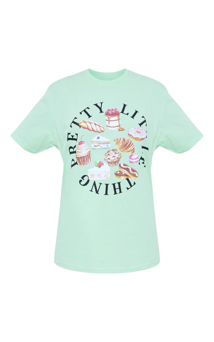 PRETTYLITTLETHING Pastel Green Dessert Print Oversized T Shirt image 5