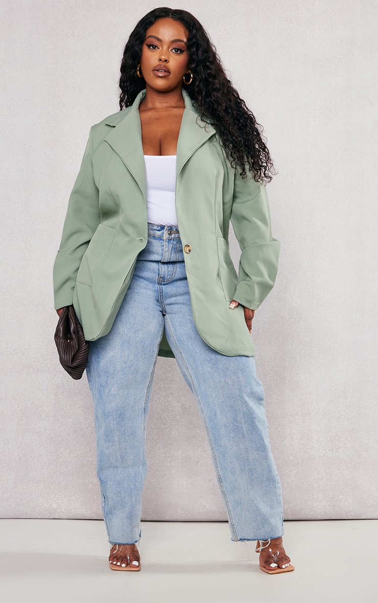 Plus Sage Green Basic Single Breasted Oversized Blazer image 3