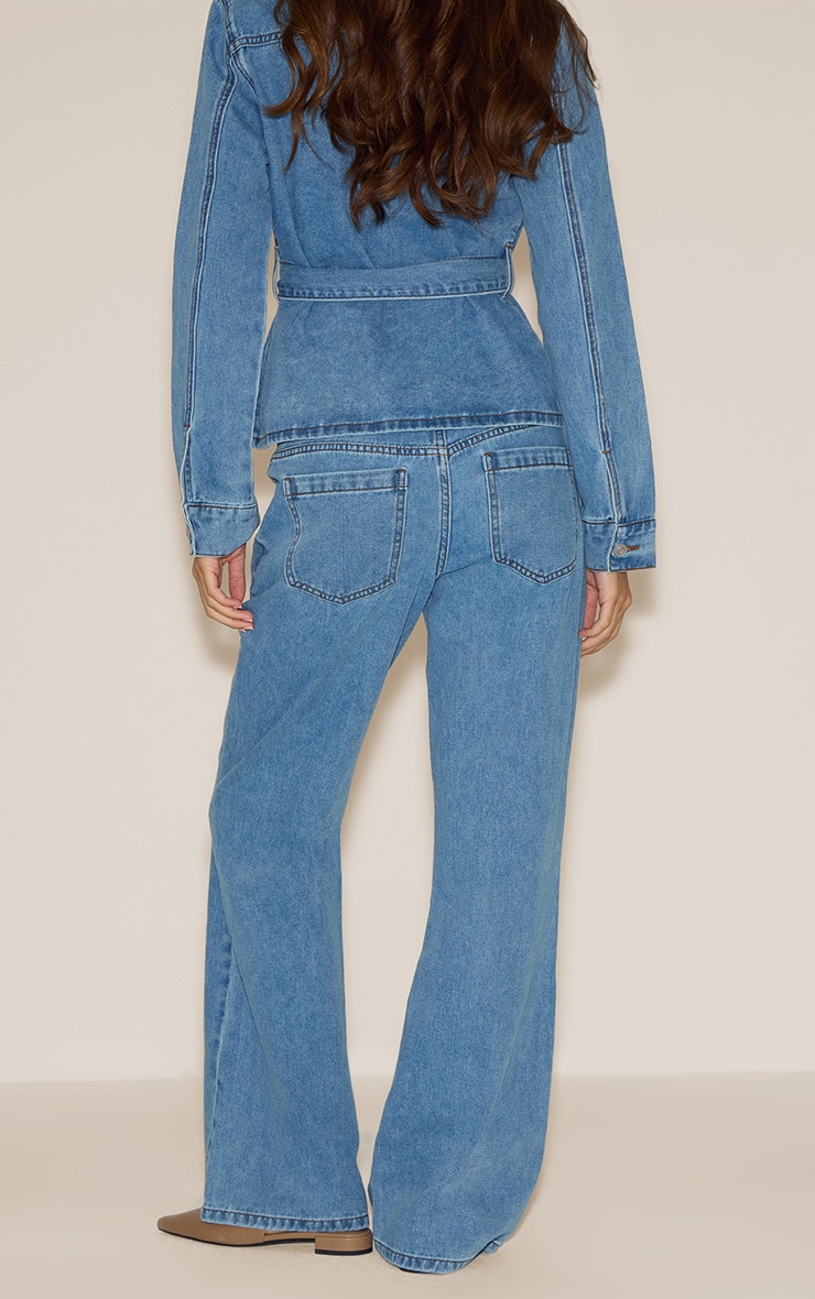 Light Blue Mid Waist Contrast Stitch Flared Jeans image 3