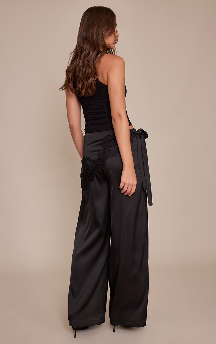 Black Satin Scarf Wide Leg Pants image 3