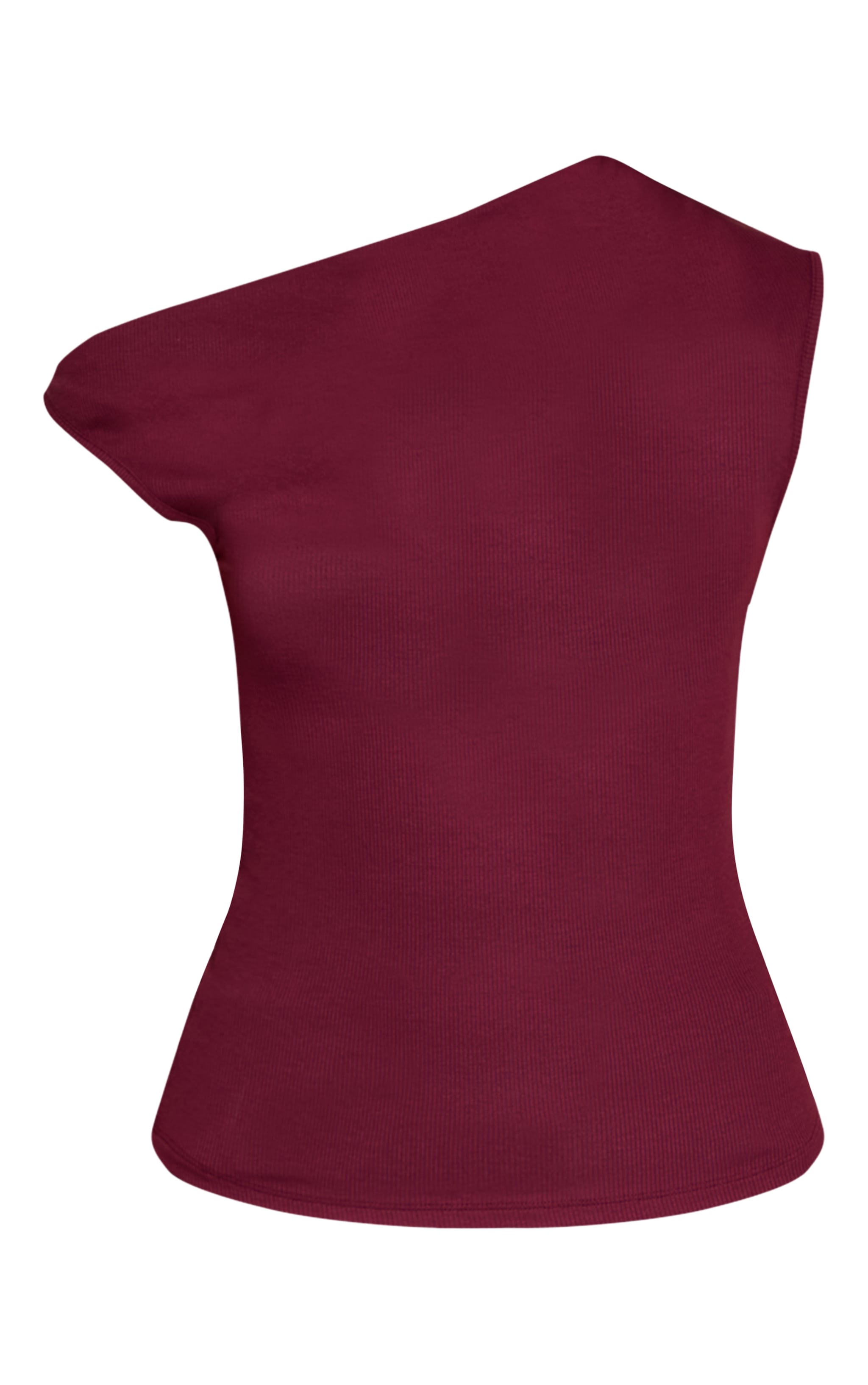 Wine Soft Rib Asymmetric Drape Detail Sleeveless Top image 5