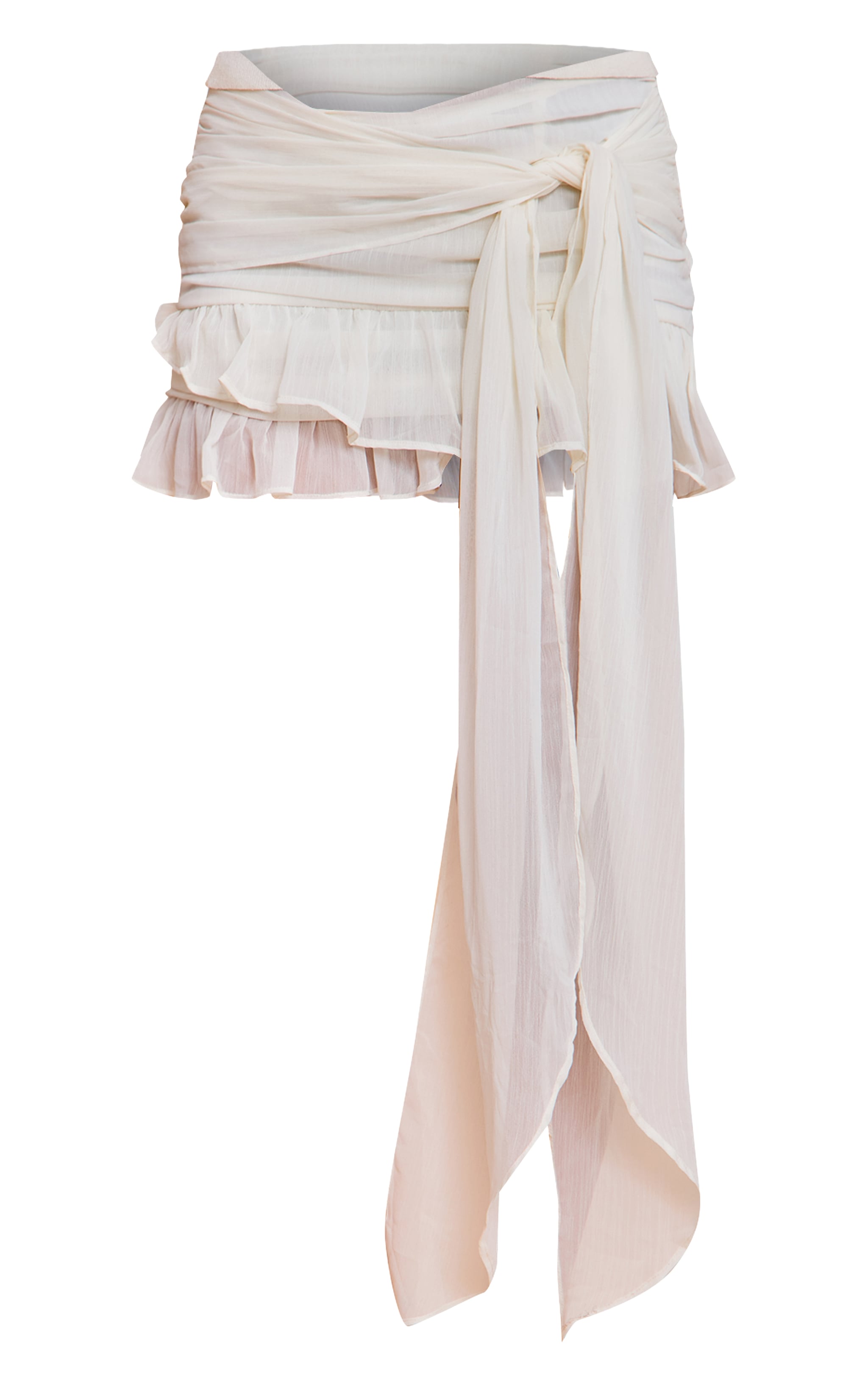 Cream Chiffon Lined Tie Front Mini Skirt image 6