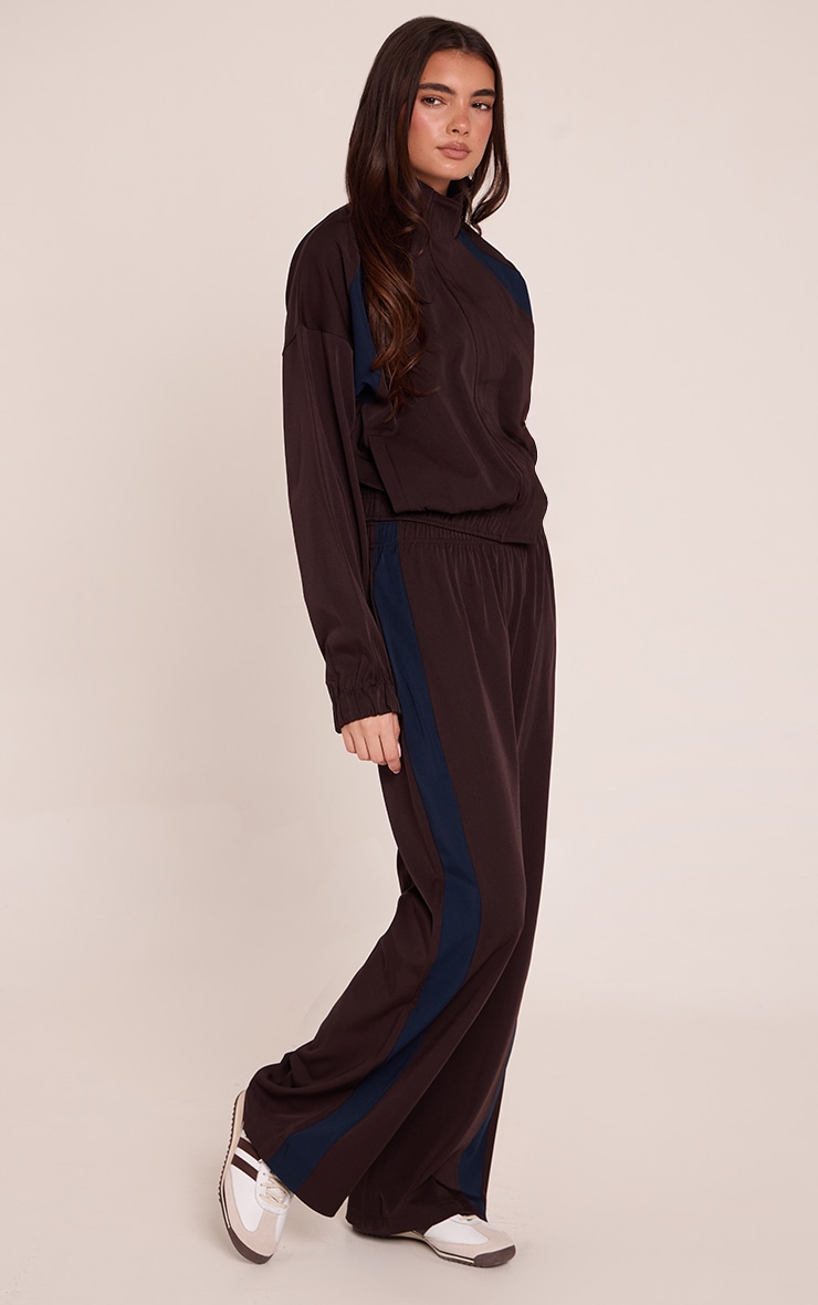 Chocolate Tricot Contrast Stripe Wide Leg Pants image 1