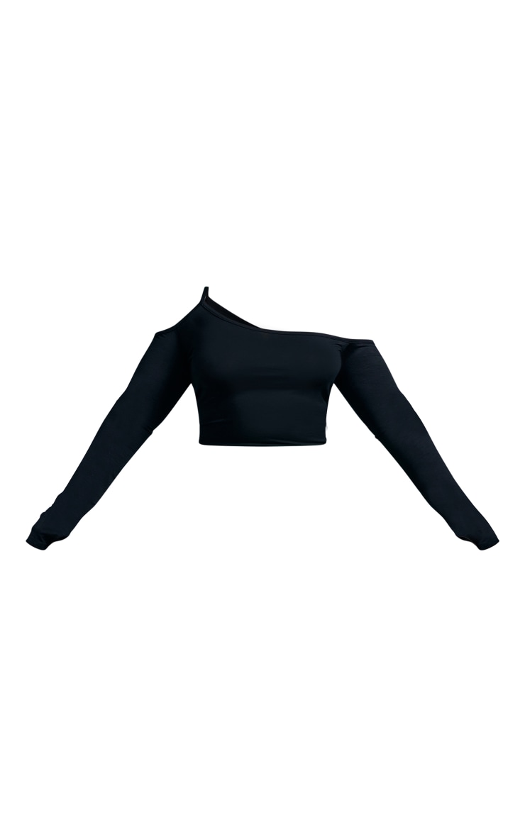 Plus Black One Shoulder Strap Long Sleeve Crop Top image 5