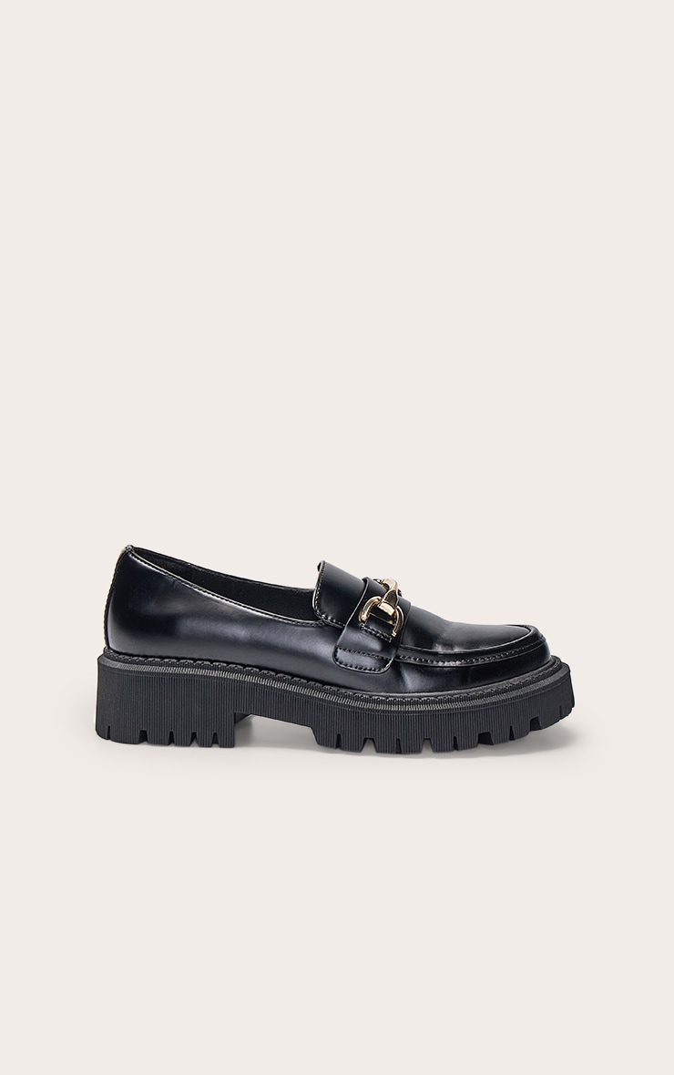 Black PU Gold Trim Chunky Loafers image 2