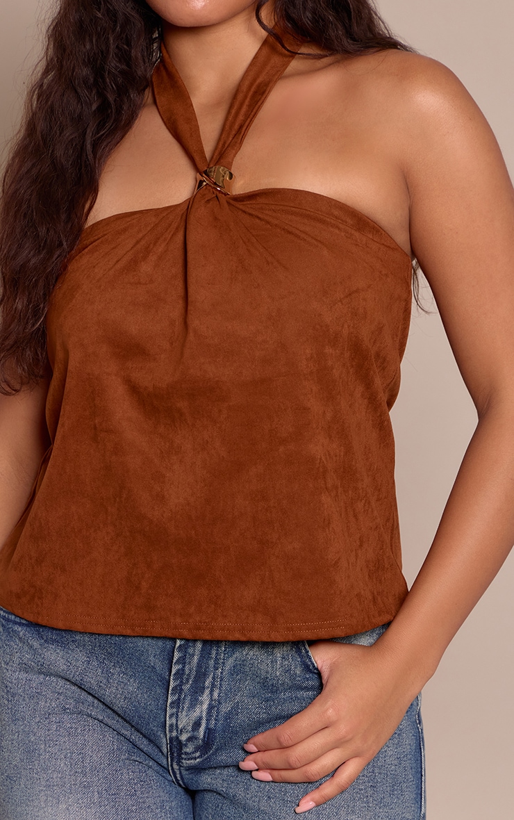 Shape Light Brown Halterneck Suede Top  image 4