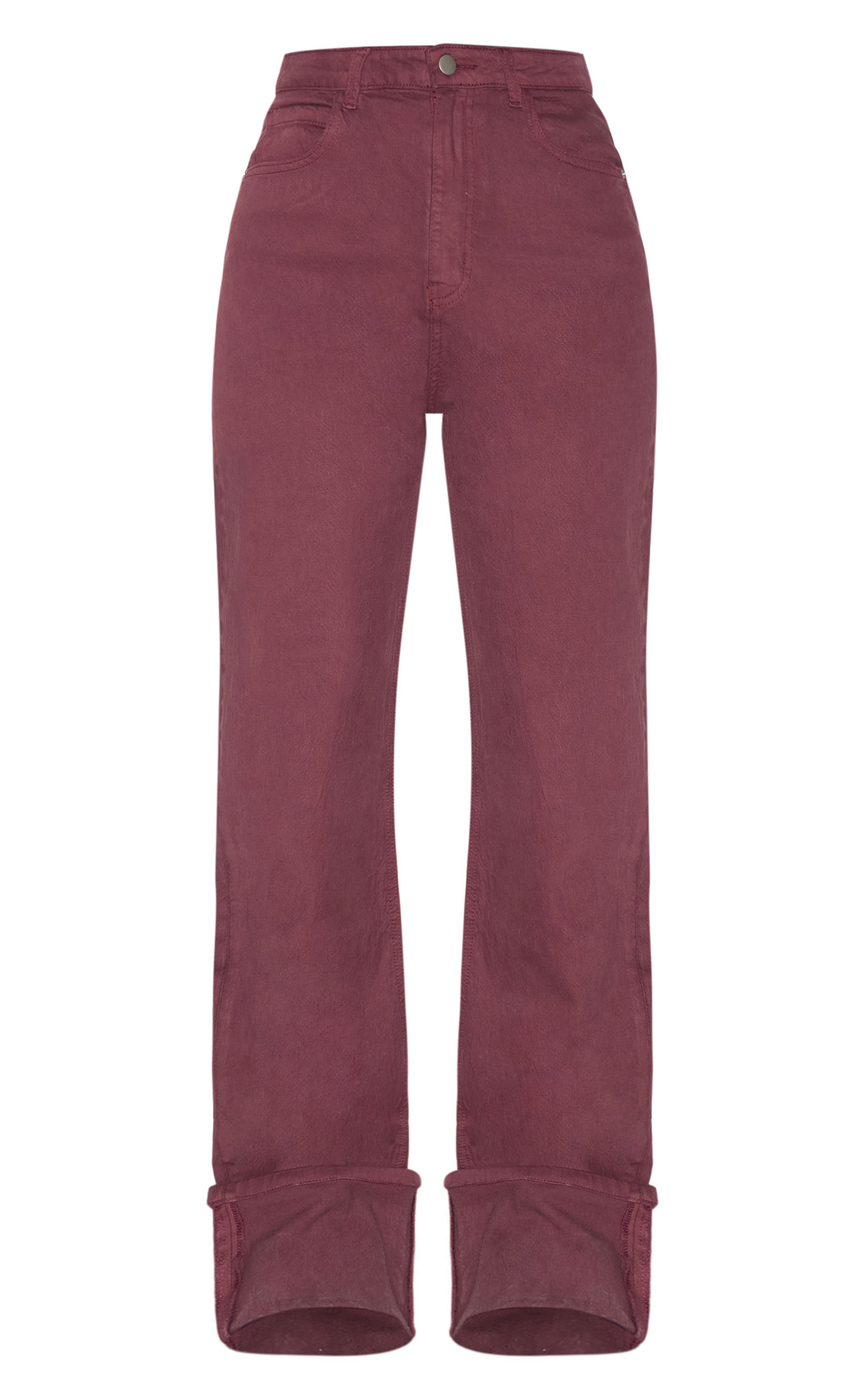 Tall Burgundy Mid Rise Distressed Turn Up Hem Jeans image 5