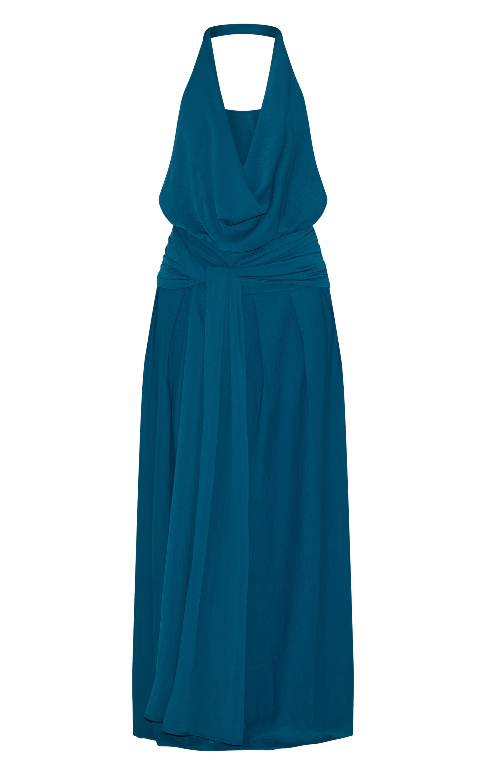 Robe longue fluide tissée bleu sarcelle à col bénitier et dos échancré image 5