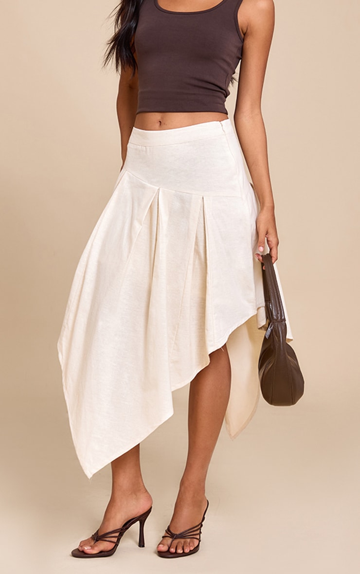 Natural Cotton Asymmetric Hanky Hem Midi Skirt image 2
