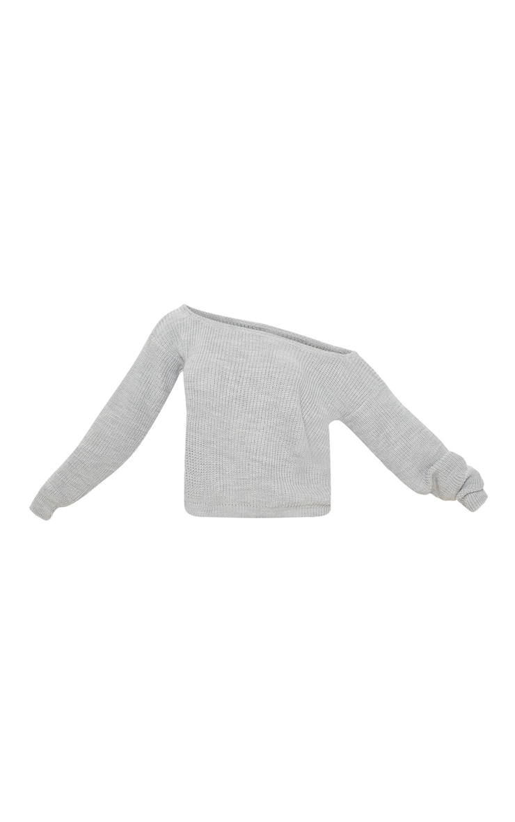Grey Off The Shoulder Crop Jumper Knitwear PrettyLittleThing AUS
