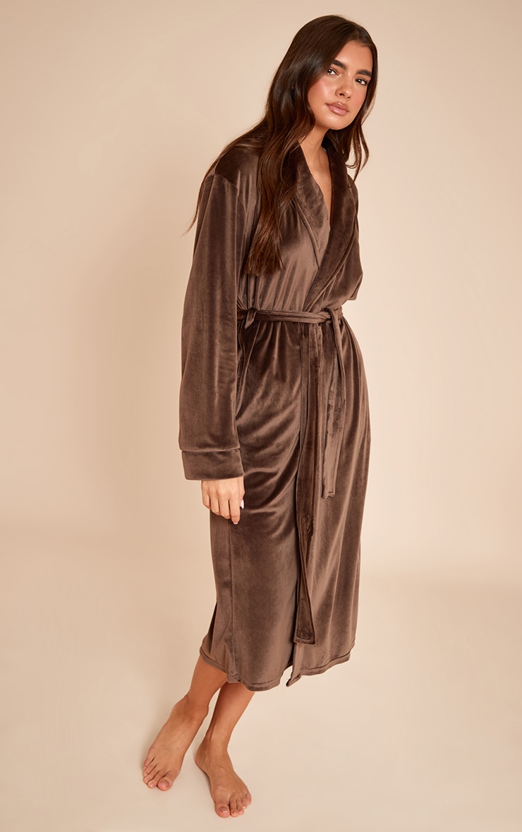 Chocolate Soft Touch Piping Detail Dressing Gown image 3