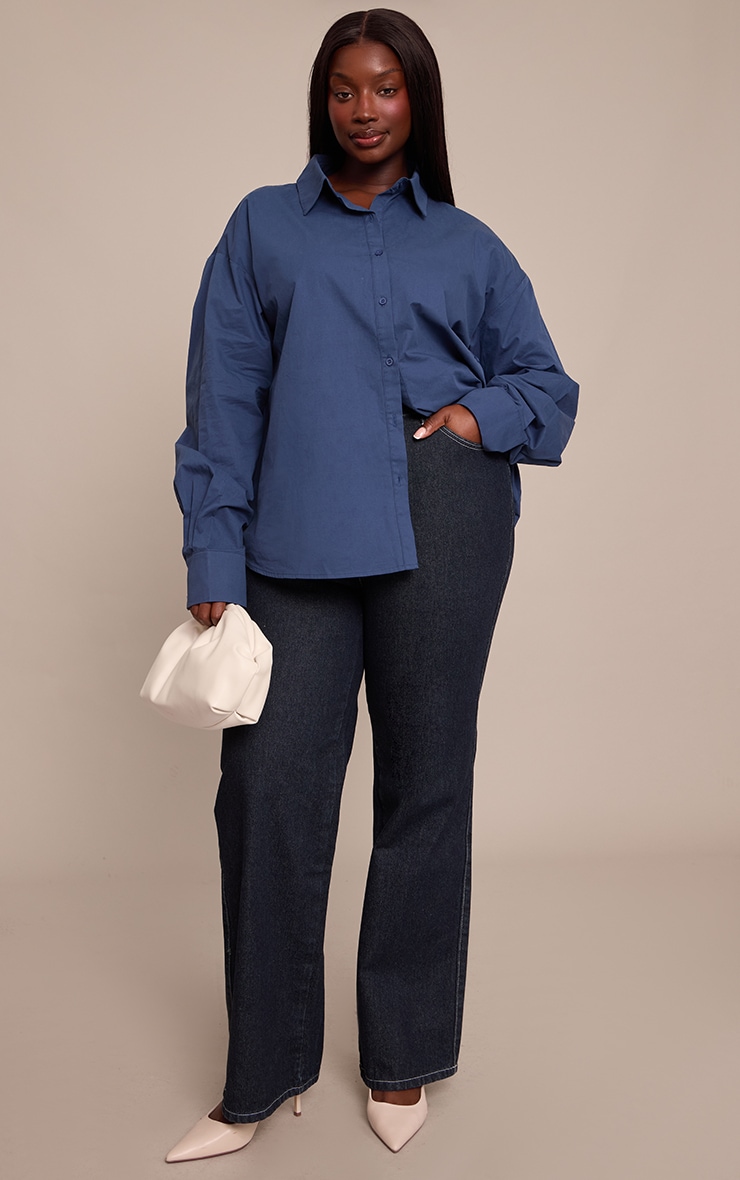 Plus Navy Cotton Multi Button Cinched Shirt image 3