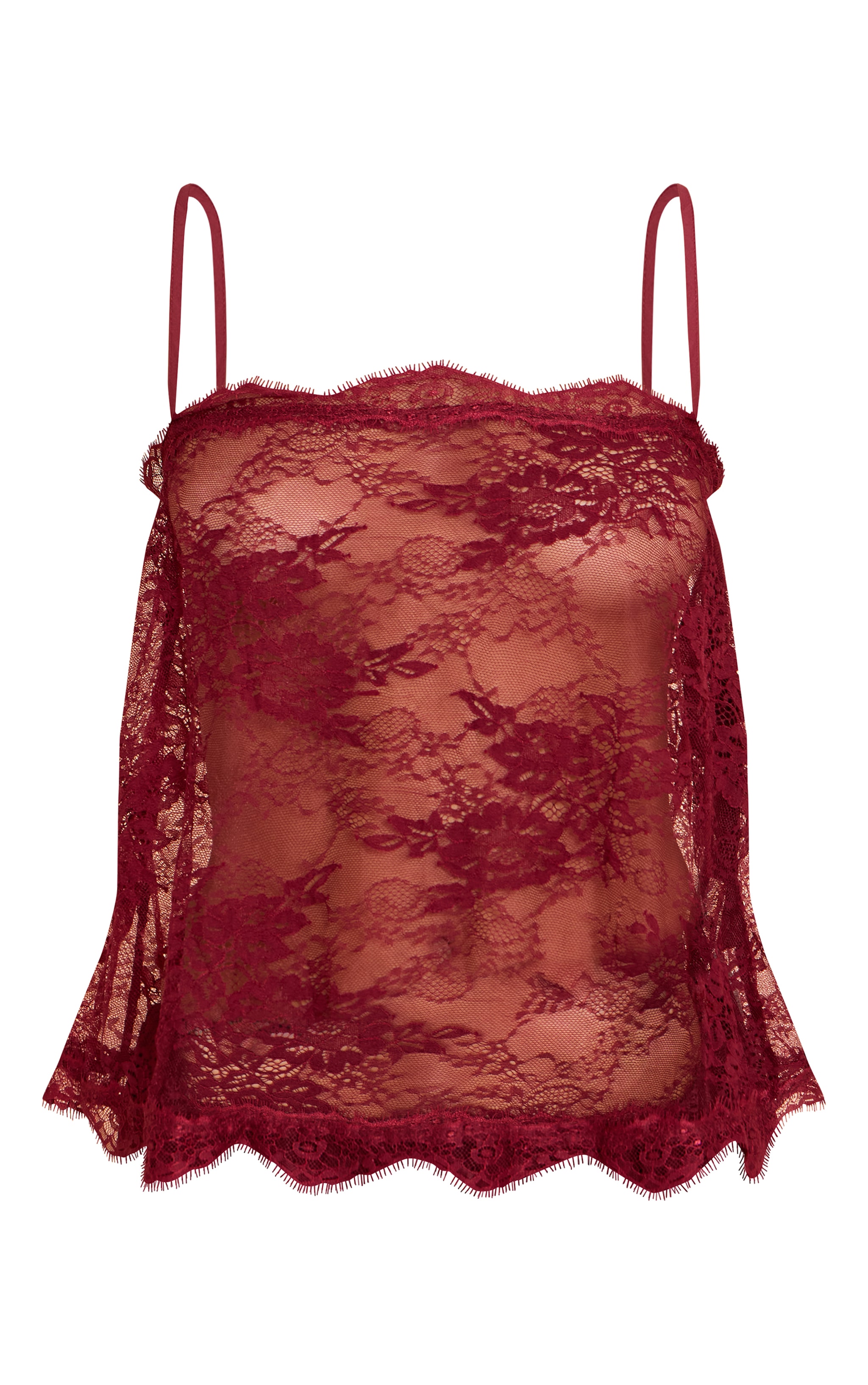 Burgundy Sheer Lace Strappy Cami Top image 5