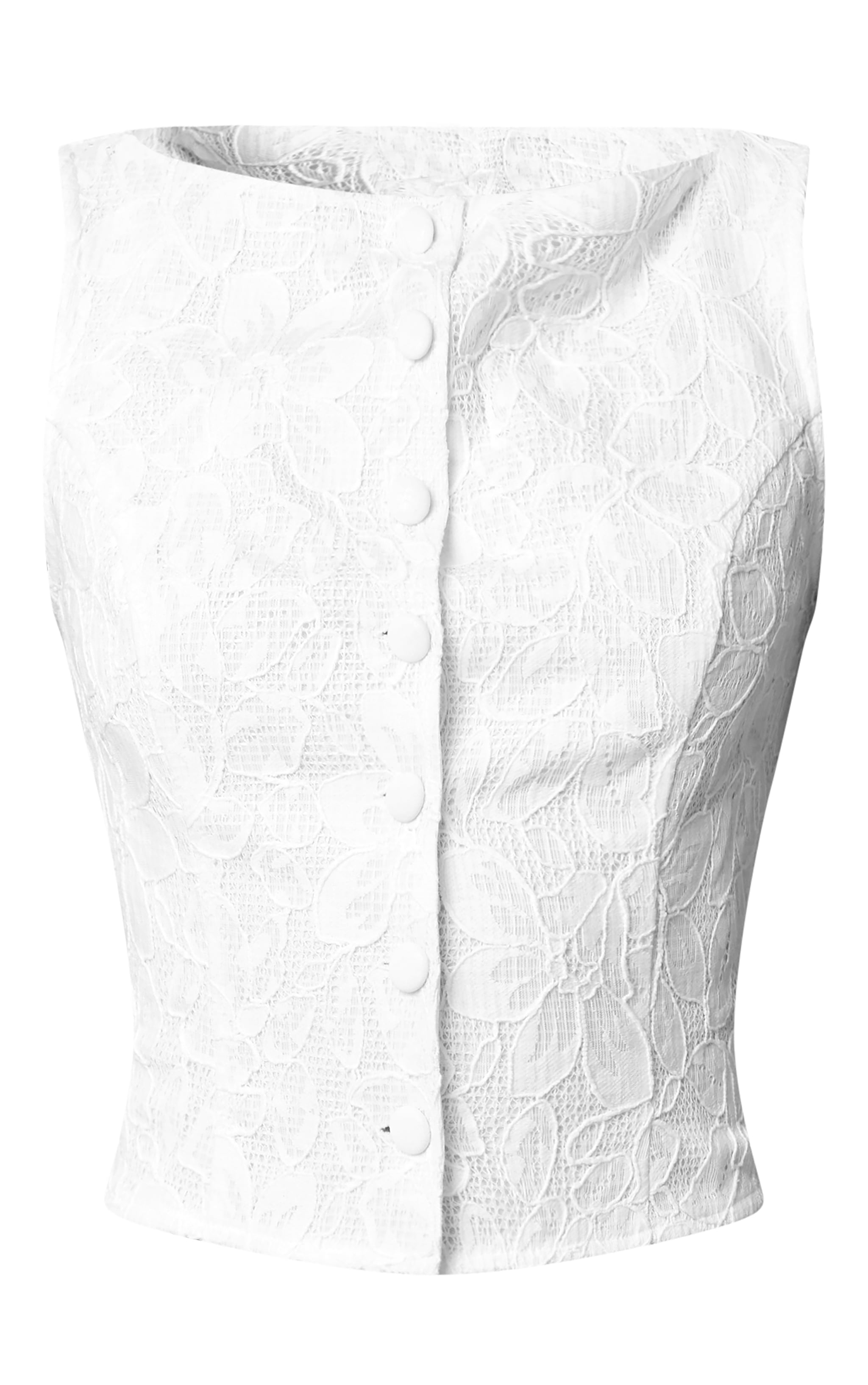 White Lace Button Up Boatneck Top image 5