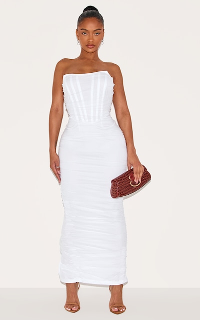 Shape Robe bustier longue en mesh blanche à corset