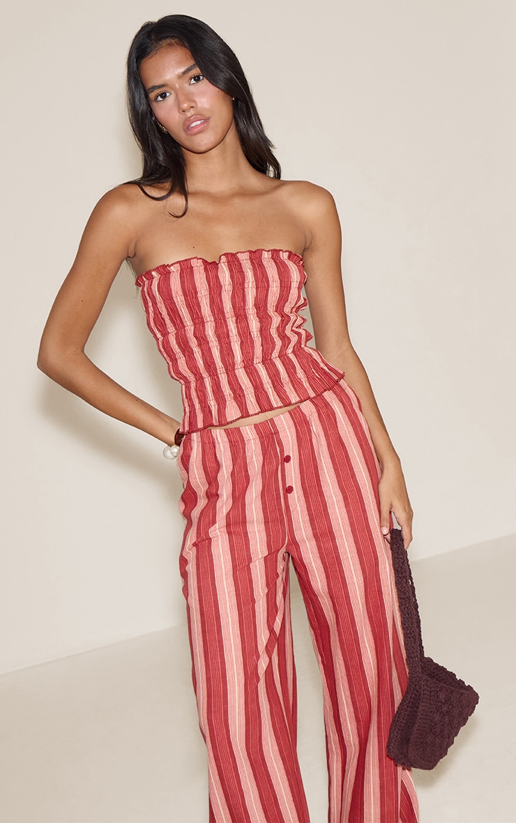 Red Shirred Bandeau Top image 3
