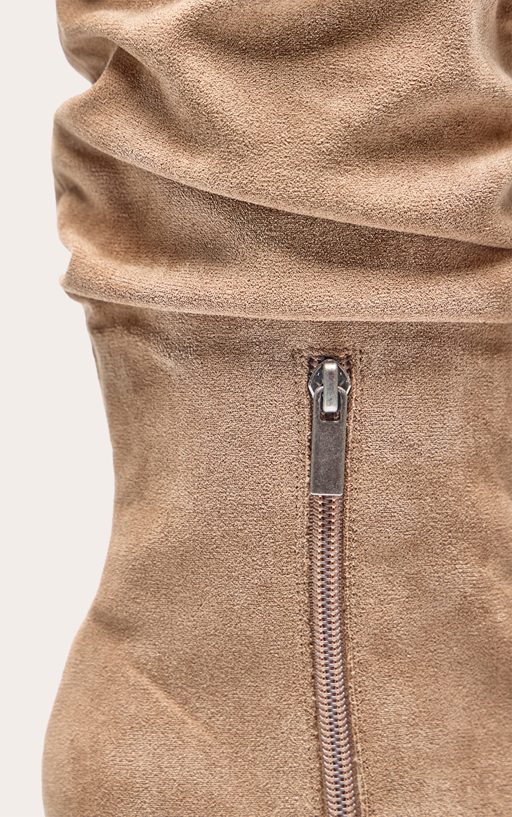 Stone Faux Suede Heeled Knee High Scrunch Boot image 5