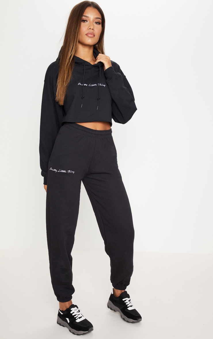 PRETTYLITTLETHING Black Embroidered Jogger image 1