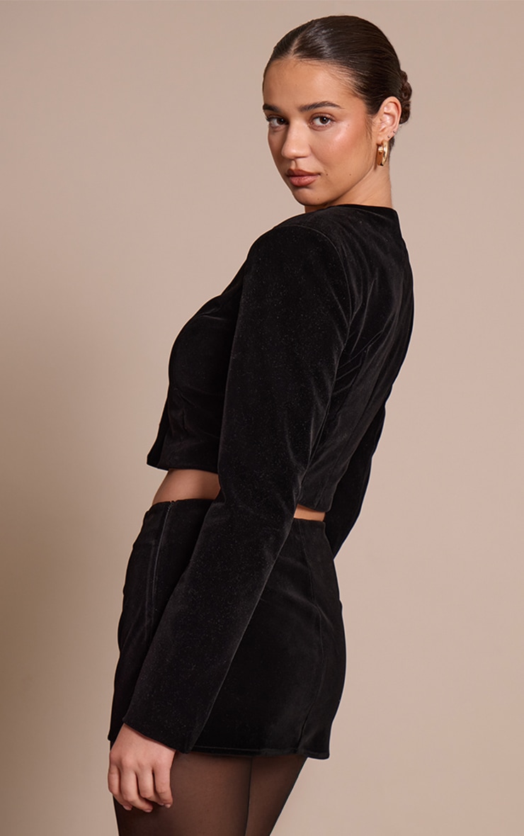 Black Velvet Cropped Blazer  image 2