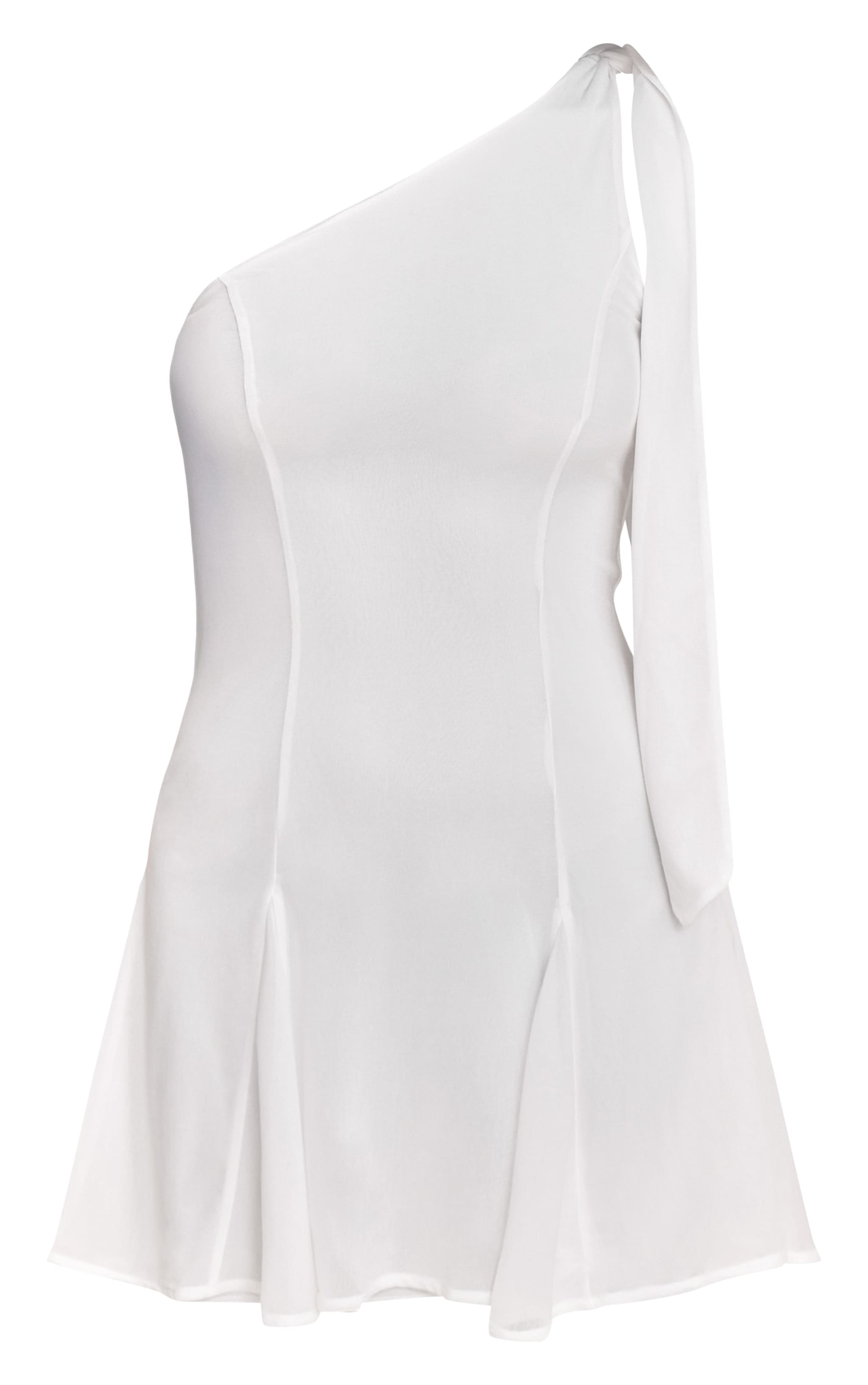 Cream Tie Neck Godet Shift Dress image 5