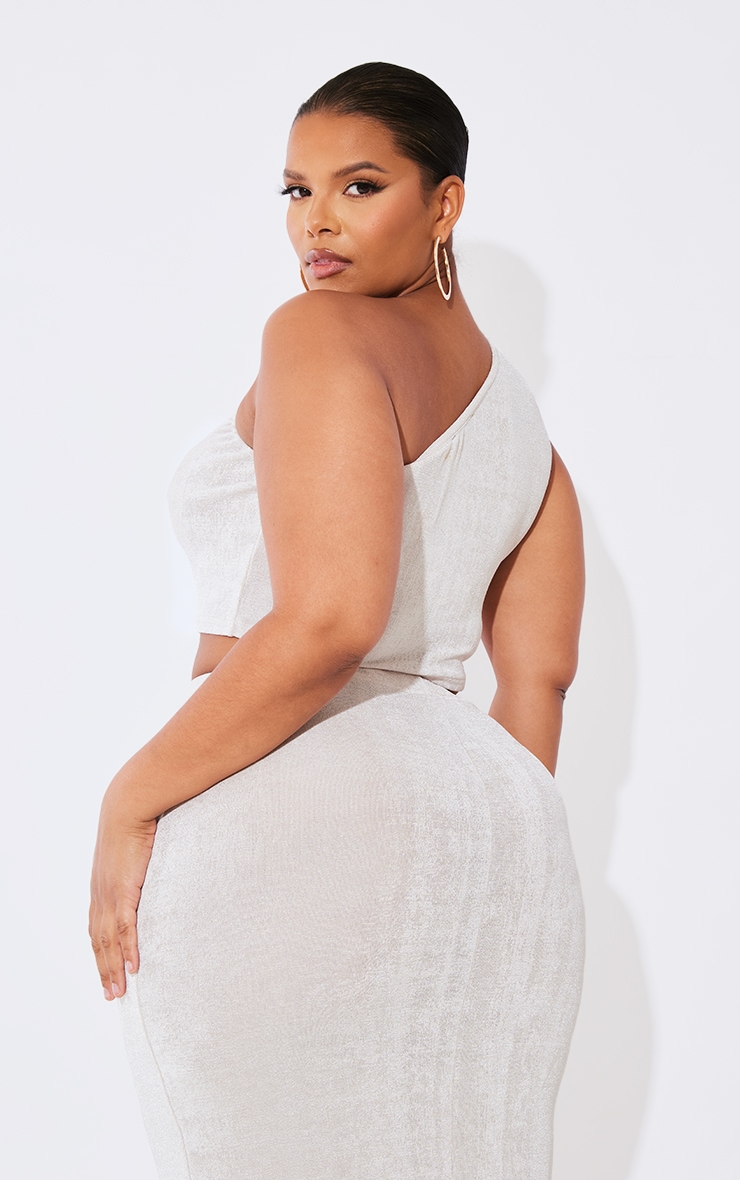 Plus Stone Acetate Slinky One Shoulder Crop Top Plus Size PLT QA