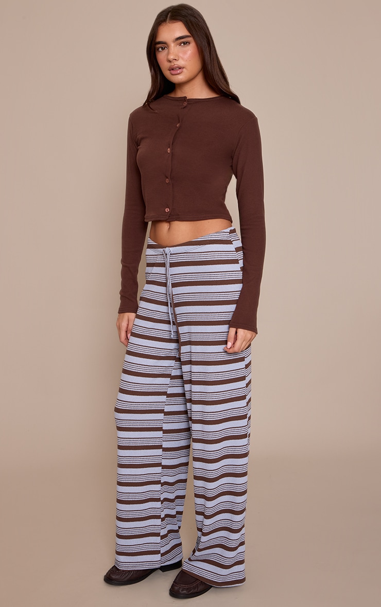 Blue Textured Stripe Drawstring Wide Leg Trouser image 2