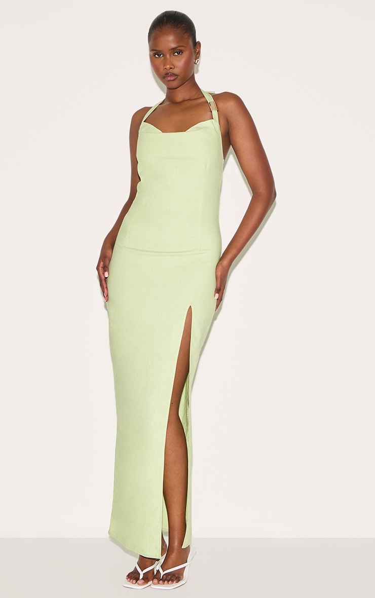 Pale Lime Woven Halterneck Maxi Dress image 3