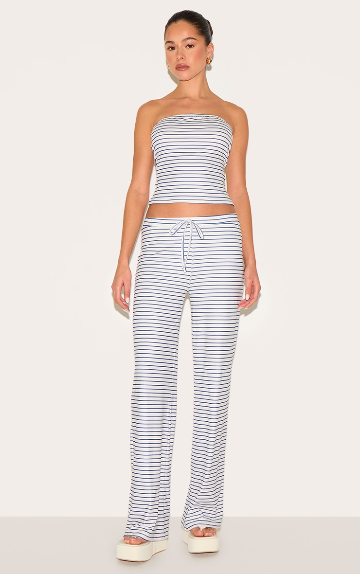 Blue Soft Touch Striped Mid Rise Wide Leg Pants image 1