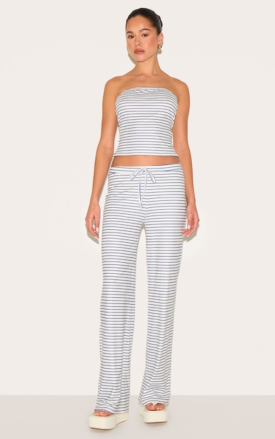Blue Soft Touch Striped Mid Rise Wide Leg Pants