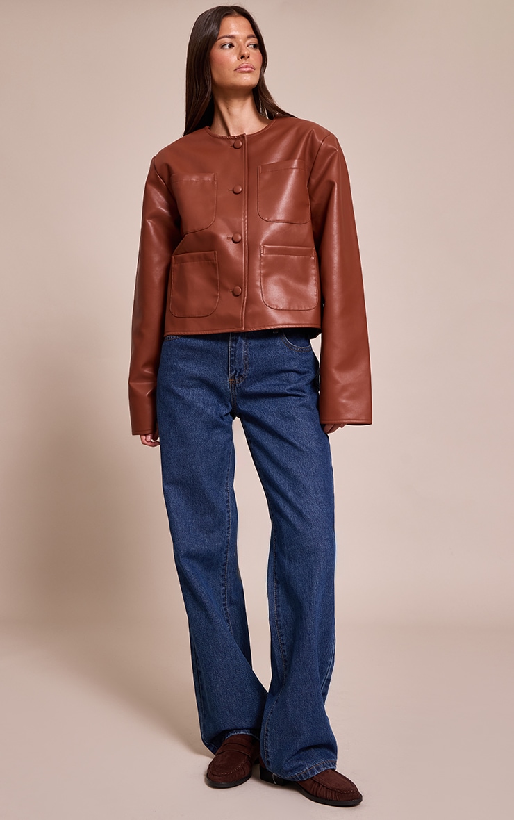 Tan Pocket Detail Faux Leather Jacket image 3