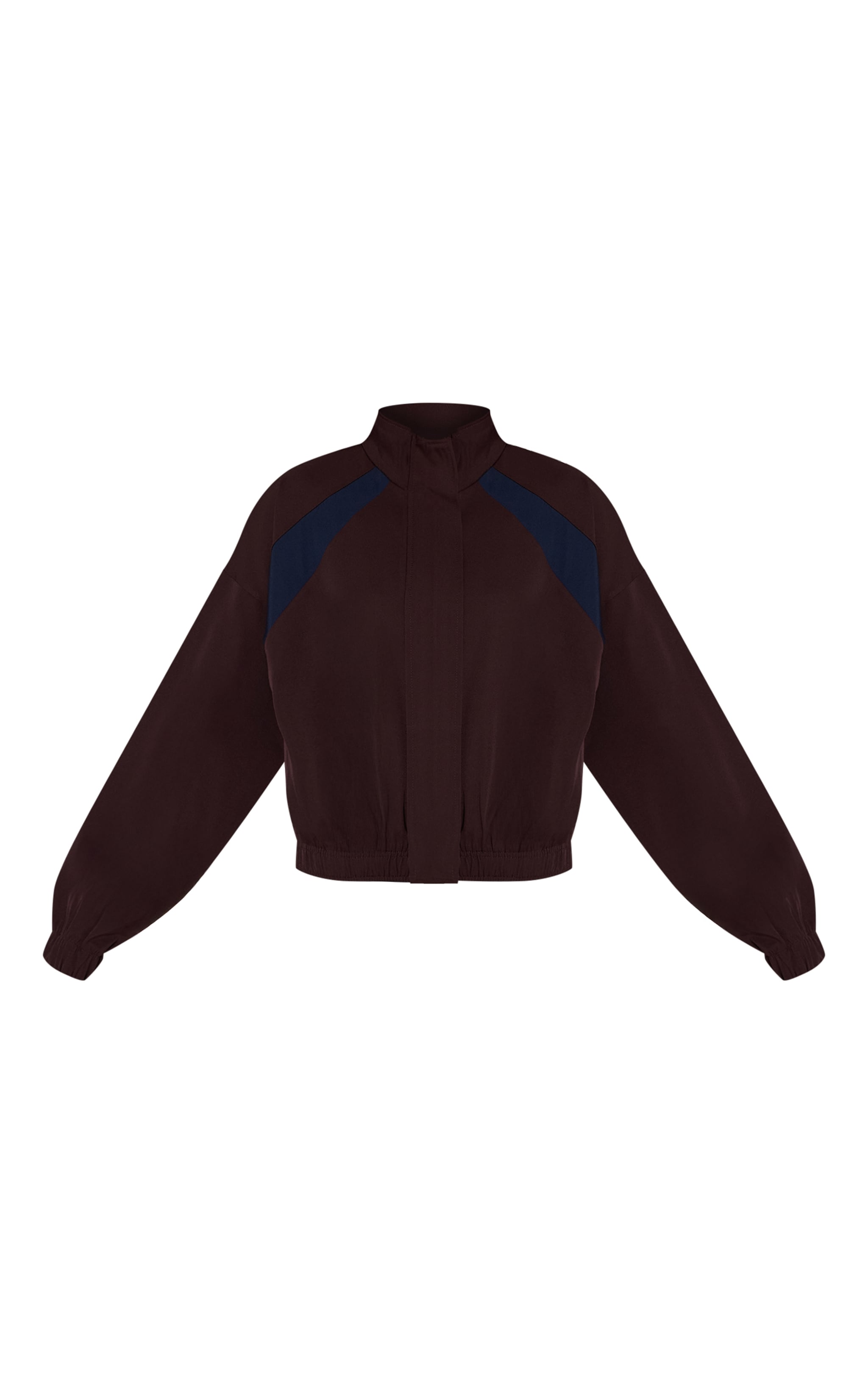 Chocolate Tricot Contrast Stripe Funnel Neck Jacket image 5