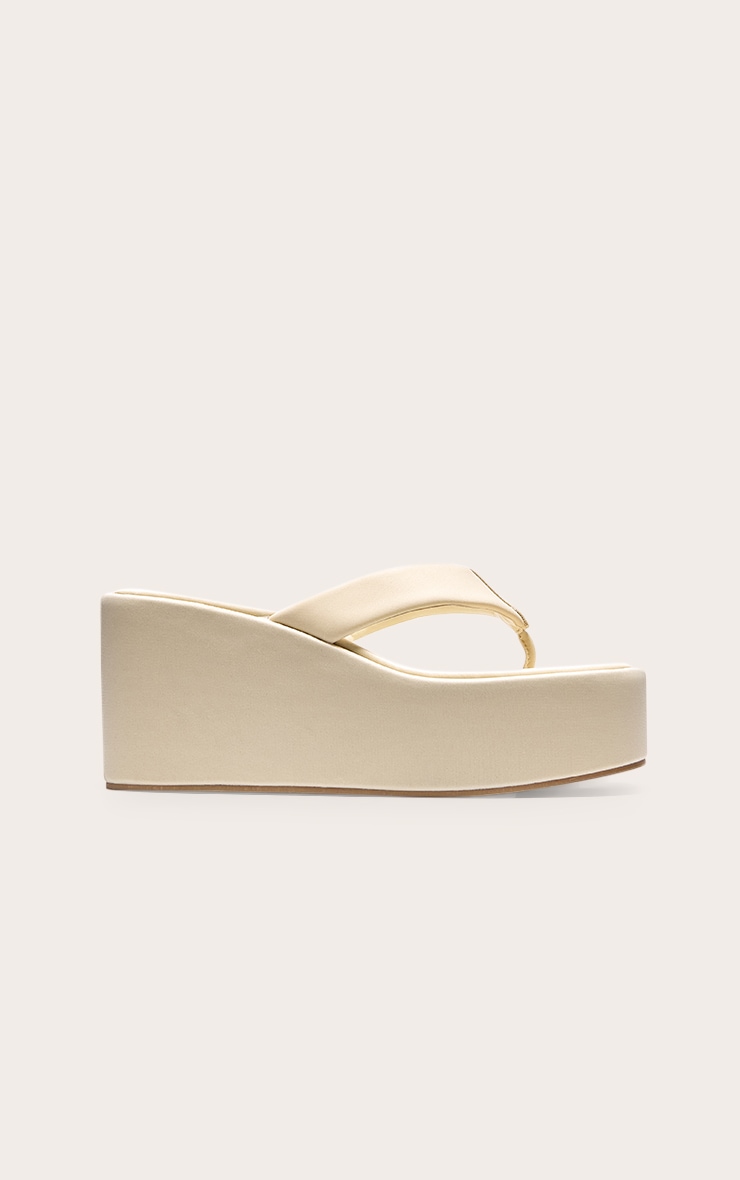 Pale Yellow Stretch Lycra Square Toe Thong Flatform Sandals