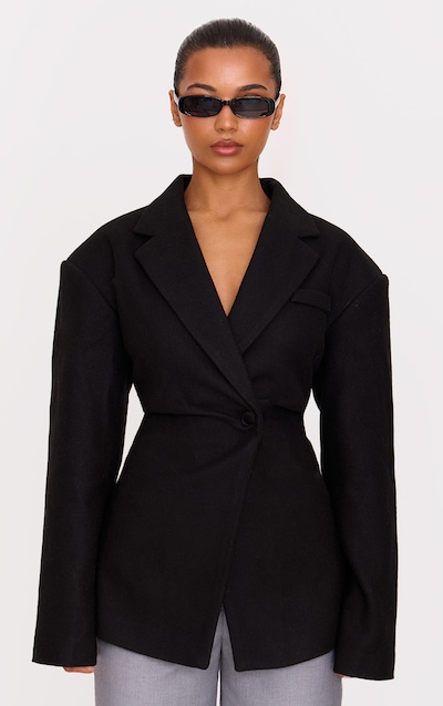 Blazer cintré en effet laine noir