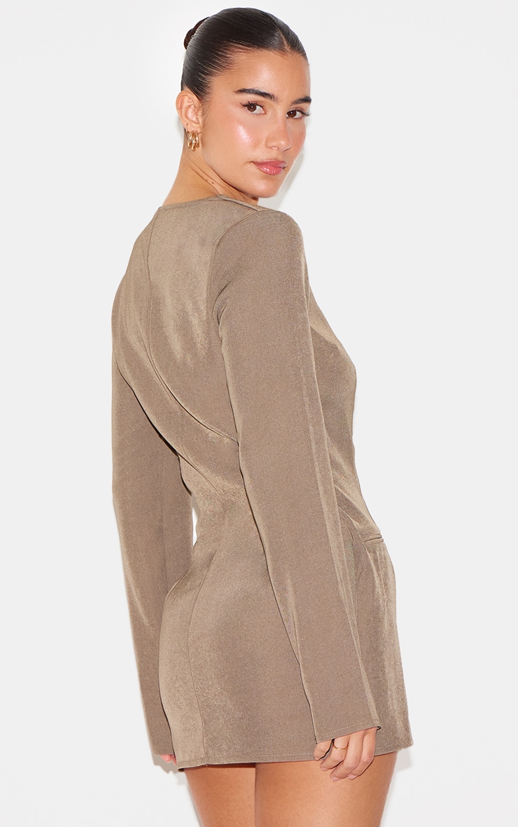 Taupe Tailored Button Down Scoop Neck Romper image 2