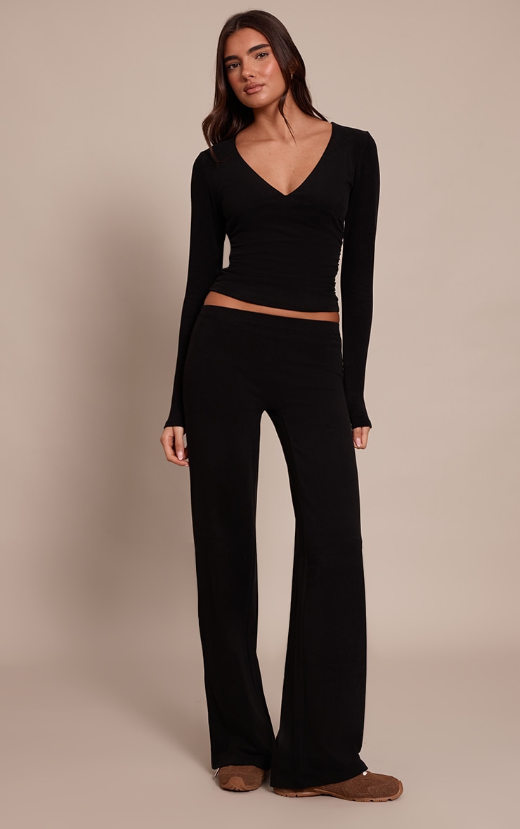 Black Soft Cotton V Neck Long Sleeve Top image 3