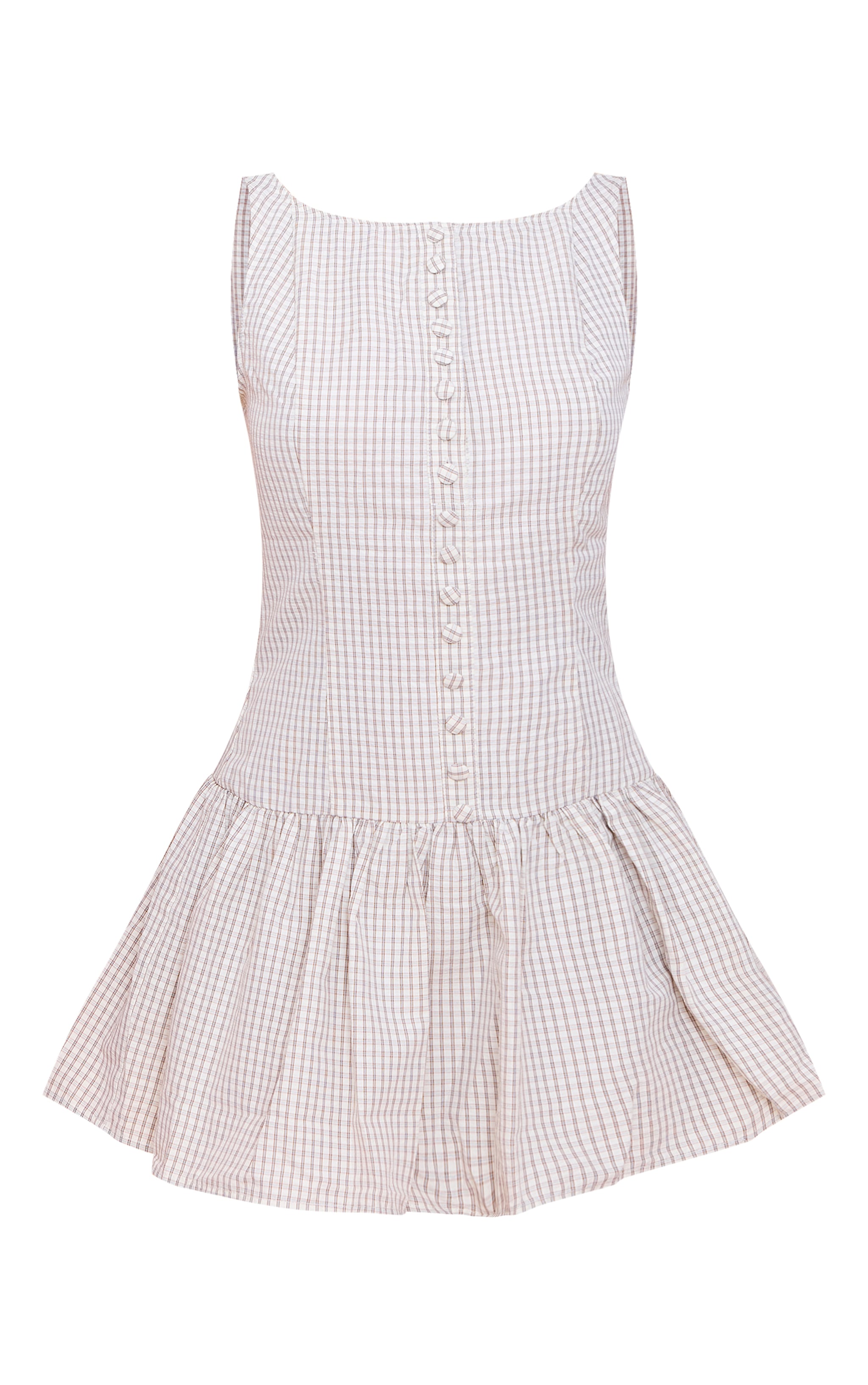 Taupe Checked Scoop Back Button Down Shift Dress image 5