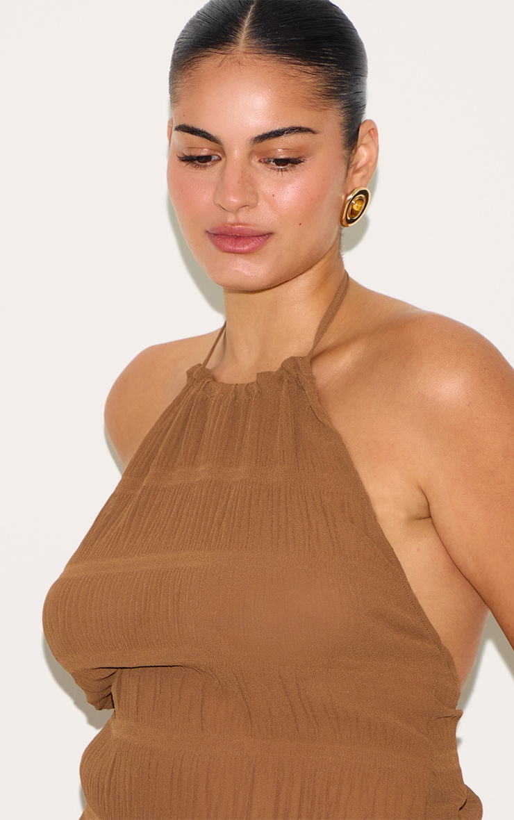 Plus Chocolate Textured Woven Backless Sheer Asymmetric Long Top image 4