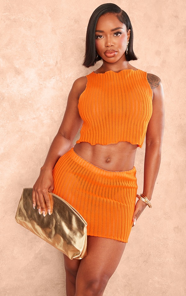 Shape Bright Orange Textured Sleeveless Crop Top PrettyLittleThing CA
