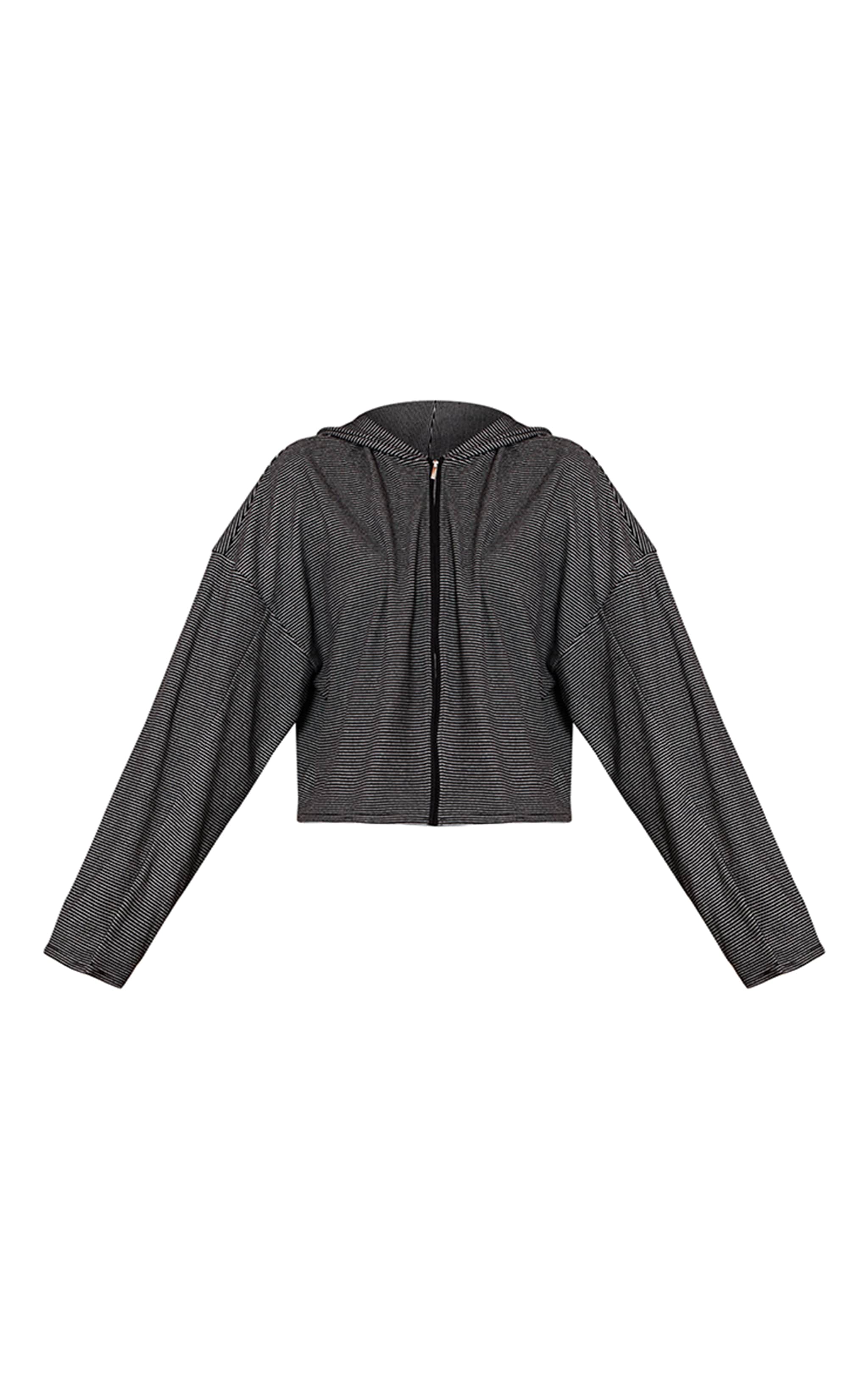 Black Striped Soft Fleece Zip Up Jacket image 5