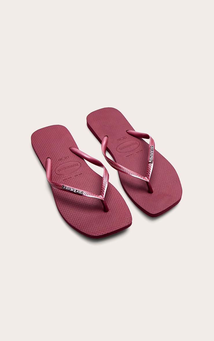Burgundy Havaianas Slim Square Logo Flip Flops image 2