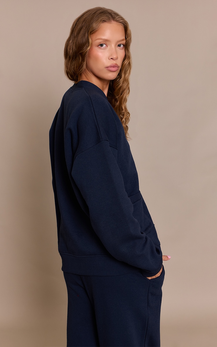 Navy Button Front Pocket Sweat Cardigan image 2