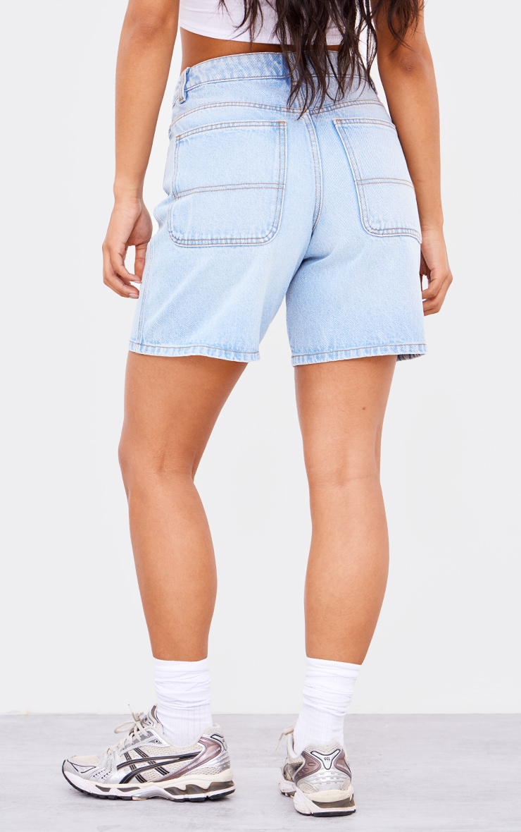 Light Blue Longline Loose Fit Denim Shorts image 3