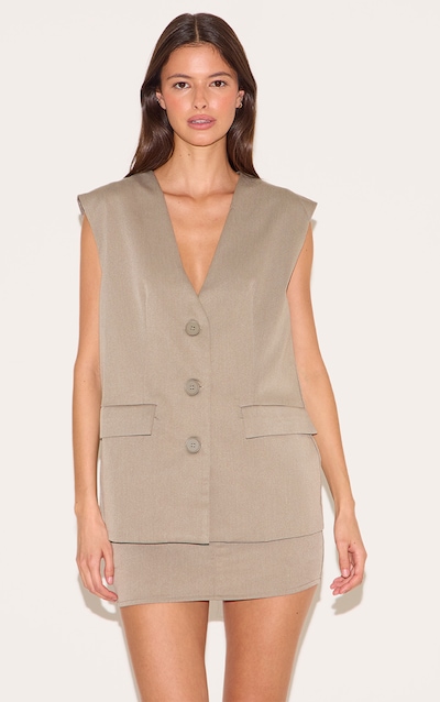 Grey Oversized Tailored Woven Vest