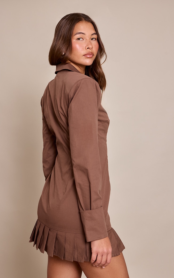 Chocolate Pleated Hem Button Down Shirt Dress image 2