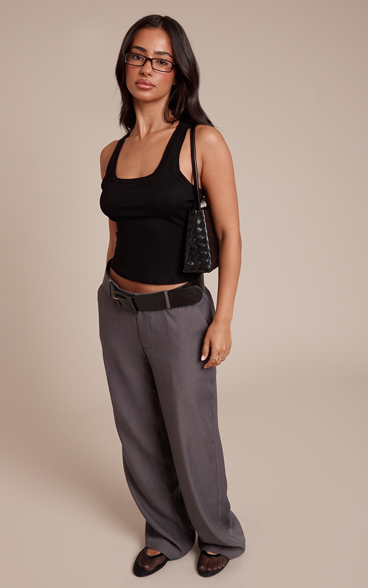 Petite Charcoal Belted Wide leg Pants image 4