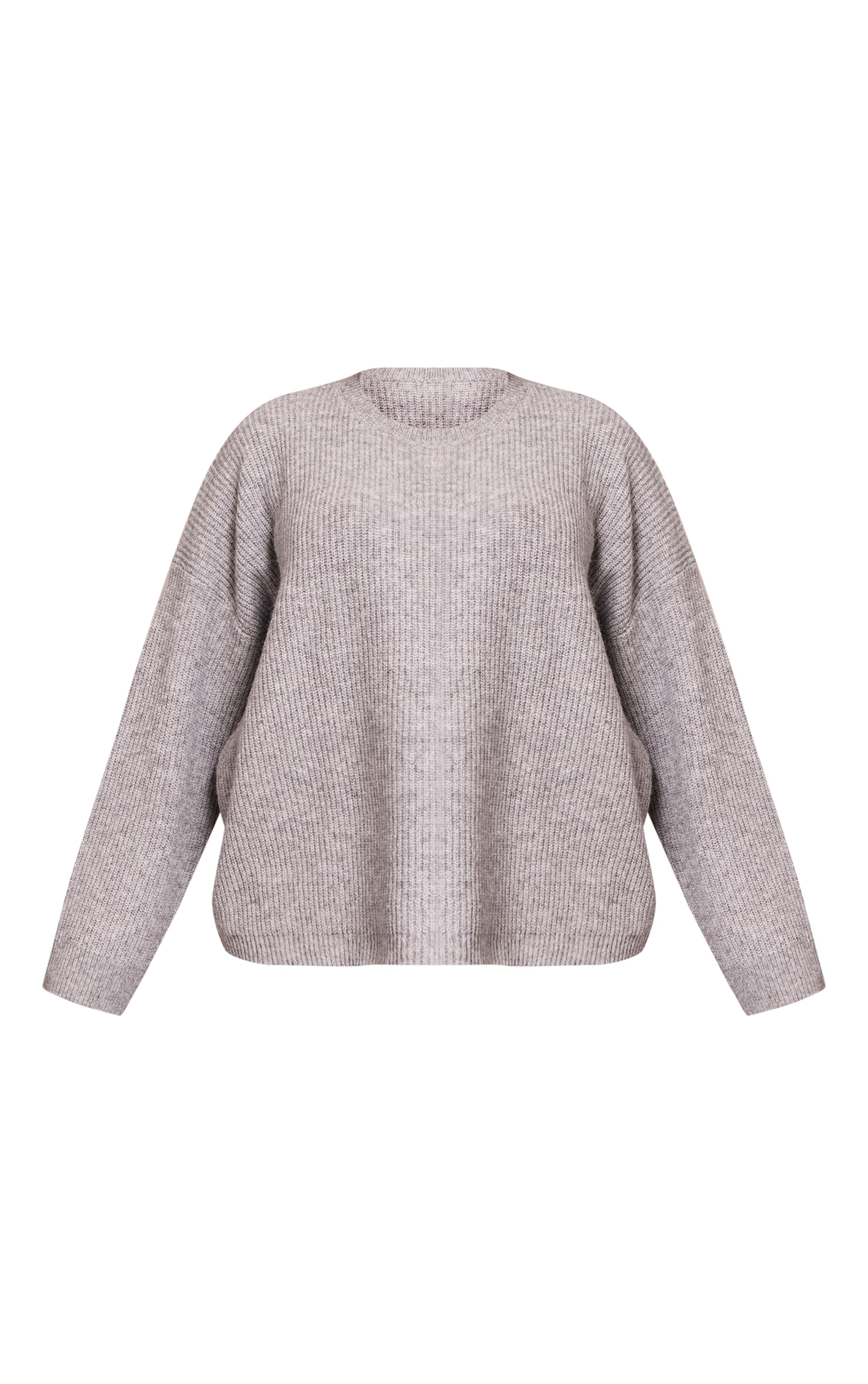 Plus Ash Grey Round Neck Knit Raglan Sleeve Sweater image 5